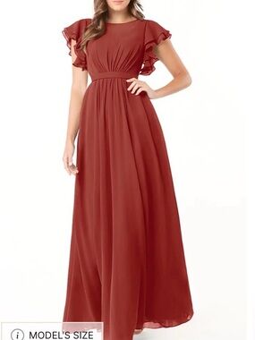 Azazie Daphne A Line Ruffled Chiffon Floor Length Dress Terracotta Women Size A8